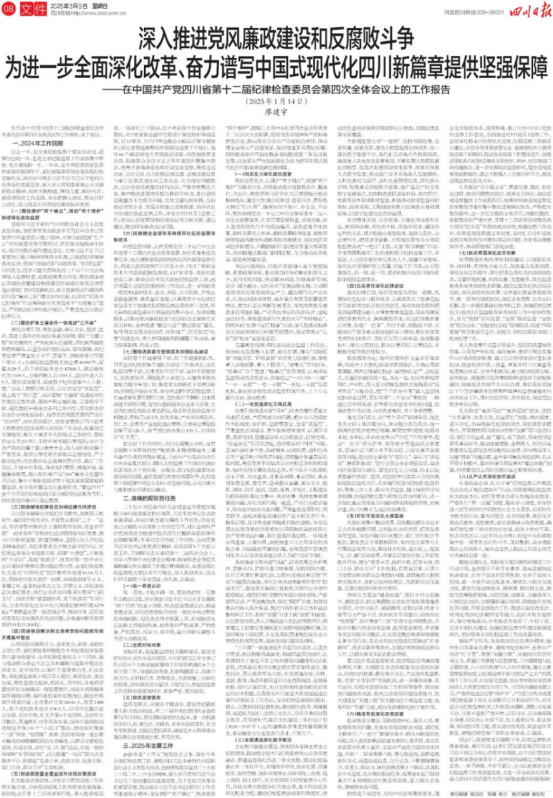 廖建宇在中国共产党四川省第十二届纪律检查委员会第四次全体聚会上的事情报告